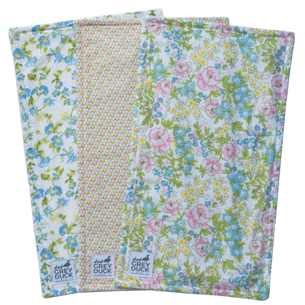 Pastel Floral & Triangle Burp Cloth Set - Grey Duck & Co.