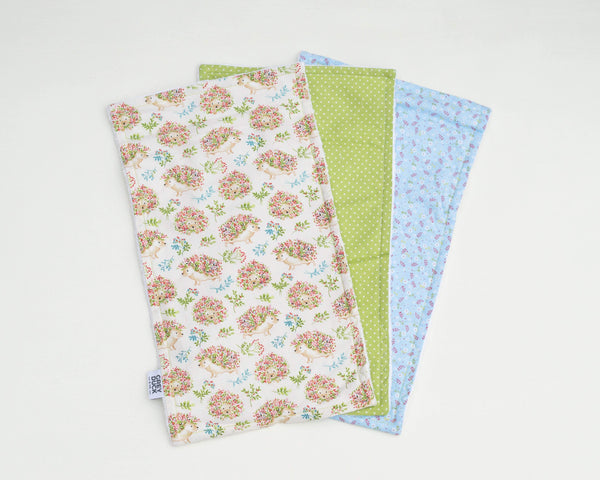 Hedgehog, Floral, & Polka Dot Burp Cloth Set - Grey Duck & Co.