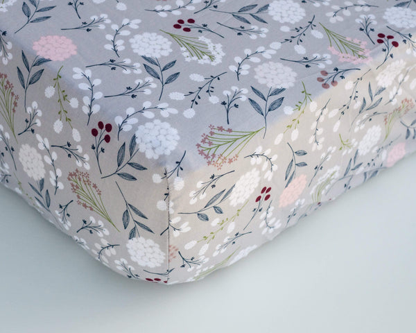 Grey Floral Infant Crib Sheet - Grey Duck & Co.