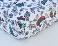 Black and White Birds & Floral Infant Crib Sheet - Grey Duck & Co.