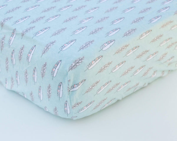 Mint Feathers Infant Crib Sheet - Grey Duck & Co.