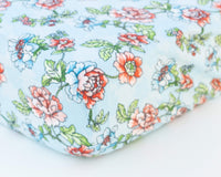 Blue & Coral Watercolor Floral Infant Flannel Crib Sheet - Grey Duck & Co.