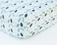 Black & Aqua Feathers Infant Flannel Crib Sheet - Grey Duck & Co.