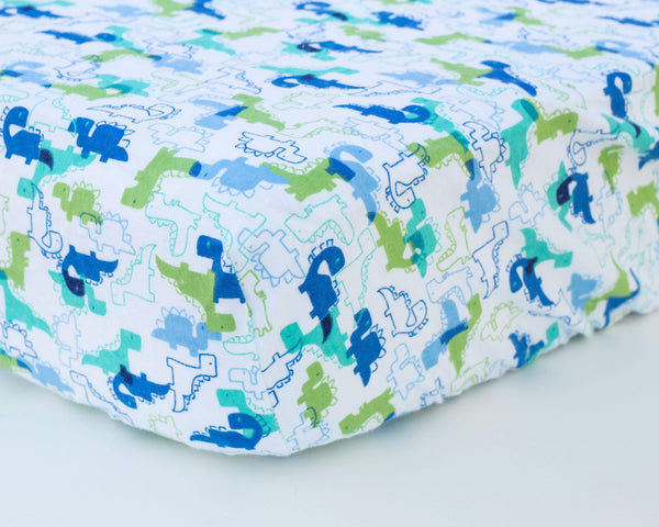 Blue & Green Dinosaurs Infant Flannel Crib Sheet - Grey Duck & Co.