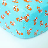 Light Blue Crib Sheet with Foxes - Grey Duck & Co.