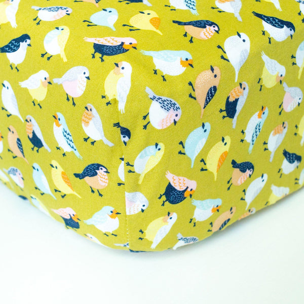 Mustard Crib Sheet with Birds - Grey Duck & Co.