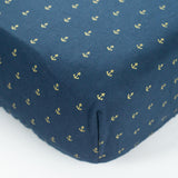 Navy Fitted Crib Sheet with Gold Anchors - Grey Duck & Co.