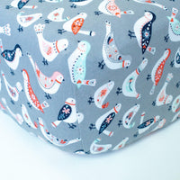 Grey Fitted Crib Sheet with Paisley Birds - Grey Duck & Co.