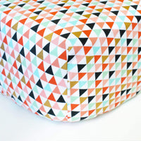 White Fitted Crib Sheet with Pastel & Gold Triangles - Grey Duck & Co.
